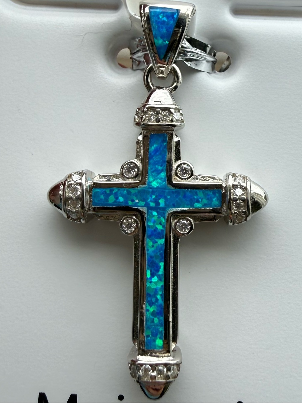 925 Cross Pendant with Blue Opal Inlay